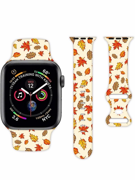 Accessories - Cream Fall Leaves Silicone Watch Band for Apple Watch 38/40